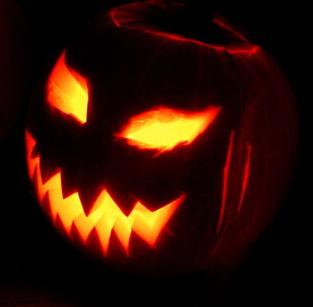 A lit up halloween pumpkin