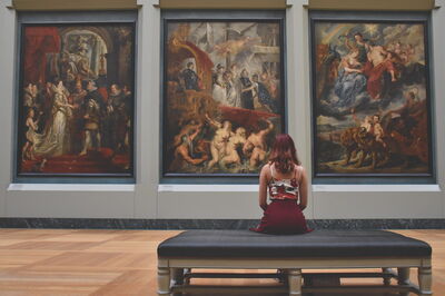 A woman in a museum
