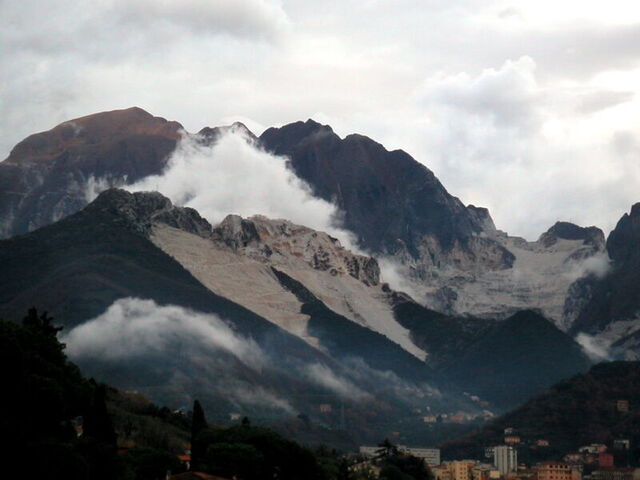 Carrara mountains and marble
