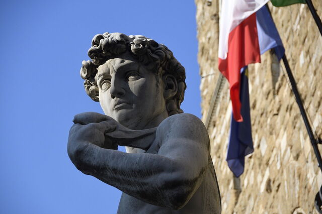 Detail of the David replica in front of the Palazzo Vecchio