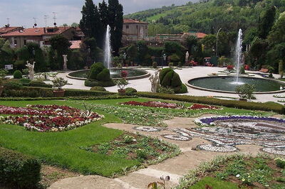 View of some water fountains in Garzoni gardens