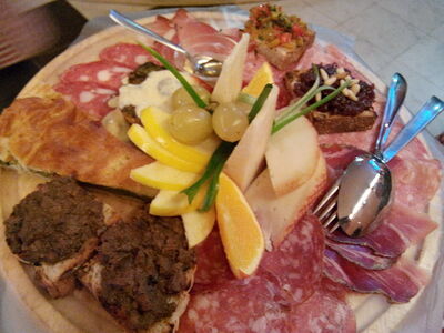 Antipasti with crostini di fegato