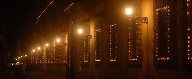 Candle lit building