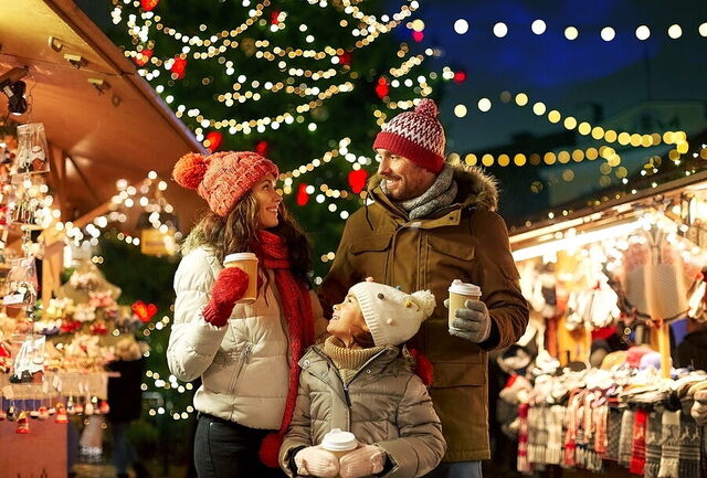 Family at a Christmas market
