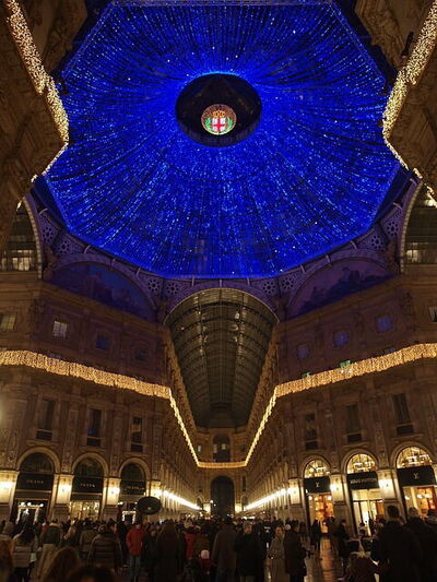 Gallery in Milan with Christmas lights