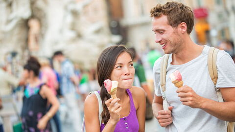A couple eating gelato