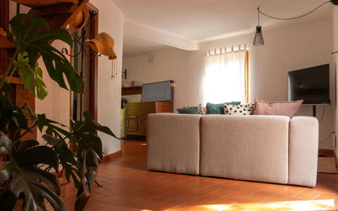 Podere Il Doccio: Furniture, Interior Design, Flooring, Floor, Wall, Wood, Couch, Room, Living Room, Lighting