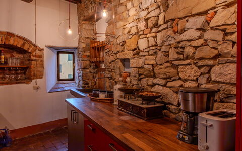 Casa Di Vignolo: Interior Design, Flooring, Ceiling, Furniture, Room, Kitchen, Wood Stain, Brick, Light Fixture, Countertop