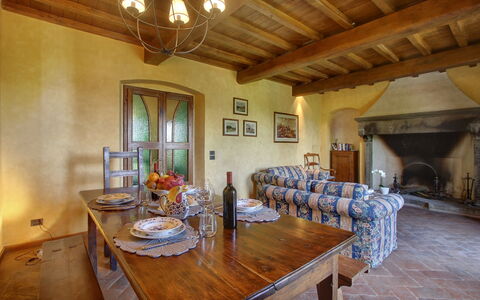 Villa Lucolena: Room, Property, Dining Room, Building, Furniture, Interior Design, Table, Ceiling, House, Real Estate
