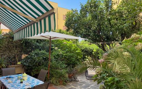 Casa Mary - Levanto: Furniture, Shrub, Outdoor Furniture, Chair, Shade, Outdoor Table, Garden, Flowerpot, Yard