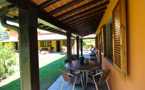 Villa le Balze: Plant, Property, Building, Table, Houseplant, Shade, Flowerpot, Chair, Porch, Outdoor Furniture