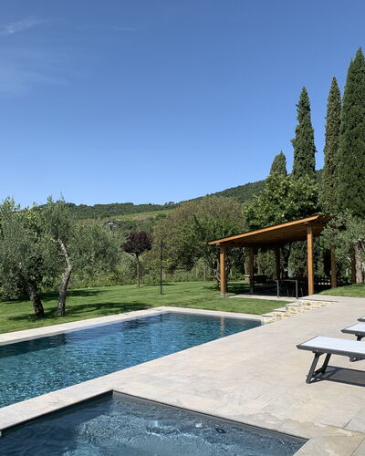 Villa Il Borgo: Water, Sky, Plant, Property, Outdoor Bench, Azure, Swimming Pool, Natural Landscape, Tree, Grass