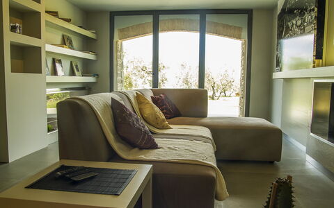 Villa Degli Ulivi: Furniture, Room, Interior Design, Property, Building, Bedroom, Yellow, House, Home, Couch