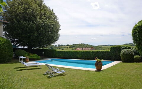 Villa Montalcinello In Siena, Private Pool: Water, Cloud, Sky, Plant, Property, Outdoor Furniture, Tree, Land Lot, Grass, Swimming Pool