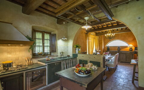 Villa Del Monte: Room, Property, Building, Countertop, Interior Design, Furniture, Ceiling, Beam, Kitchen, House