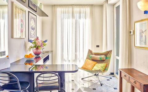 Villa Helvezia - Levanto: Room, Furniture, Interior Design, Property, Curtain, Living Room, Yellow, Building, Table, Home