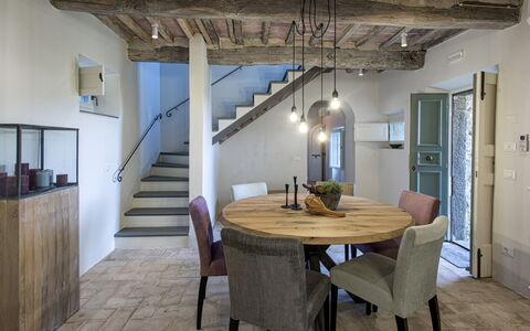 Tenuta Pomona: Dining Room, Room, Property, Ceiling, Building, Interior Design, Floor, Furniture, Wood Flooring, House