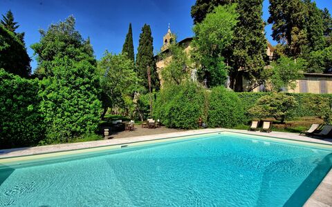 Montegufoni: Swimming Pool, Property, Natural Landscape, Real Estate, Grass, House, Water, Estate, Tree, Leisure