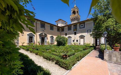 Montegufoni: Facade, Garden, Estate, Mansion, Yard, Courtyard, Lawn, Landscaping, Hacienda, Villa