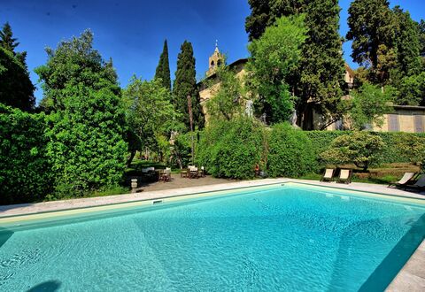 Montegufoni: Swimming Pool, Property, Natural Landscape, Real Estate, Grass, House, Water, Estate, Tree, Leisure