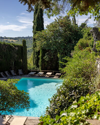 Montegufoni: Swimming Pool, Shrub, Garden, Eco Hotel, Landscaping, Estate, Outdoor Furniture, Resort, Hacienda, Villa