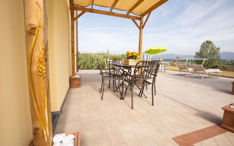 Incanto Toscano: Sky, Property, Table, Plant, Interior Design, Wood, Shade, Tree, Cloud, Porch