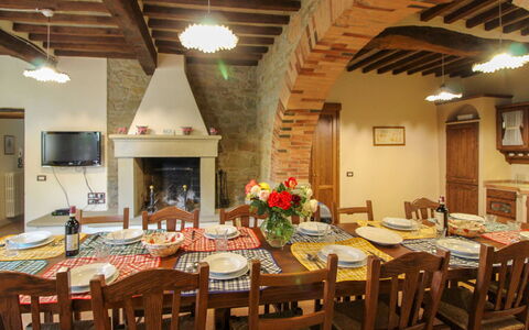 Borgo di Usciano: Furniture, Interior Design, Table, Wood, Ceiling, Chair, Kitchen & Dining Room Table, Flooring, Room, Dining Room