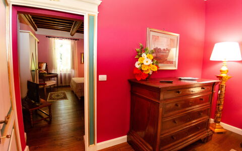 Villa Il Borghetto: Room, Furniture, Property, Red, Interior Design, House, Building, Floor, Pink, Chest Of Drawers