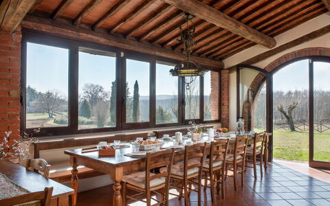 Villa Felciai: Table, Furniture, Property, Sky, Chair, Wood, Interior Design, Shade, Plant