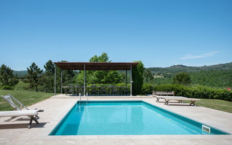 Villa Felciai: Water, Sky, Swimming Pool, Plant, Azure, Rectangle, Shade, Land Lot, Grass, Tree