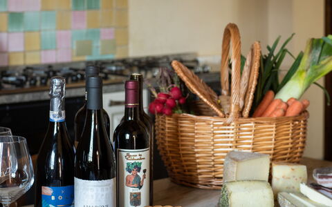 Villa Fabbri: Food, Table, Tableware, Bottle, Plate, Dishware, Wine, Ingredient, Barware