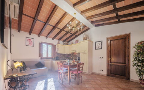 Villetta Cerchia: Property, Furniture, Window, Table, Wood, Chair, Interior Design, Lighting, Beam, Flooring