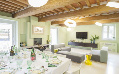 Villa San Lorenzo: Property, Room, Interior Design, Building, Furniture, Ceiling, Dining Room, Table, Living Room, House