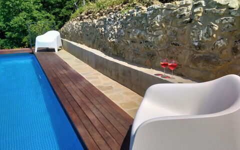 Villa Fusai: Swimming Pool, Property, Wall, Leisure, Design, Outdoor Furniture, Sunlounger, Furniture, Wood, Deck