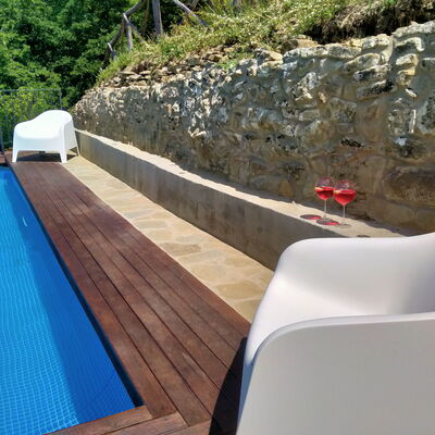 Villa Fusai: Swimming Pool, Property, Wall, Leisure, Design, Outdoor Furniture, Sunlounger, Furniture, Wood, Deck