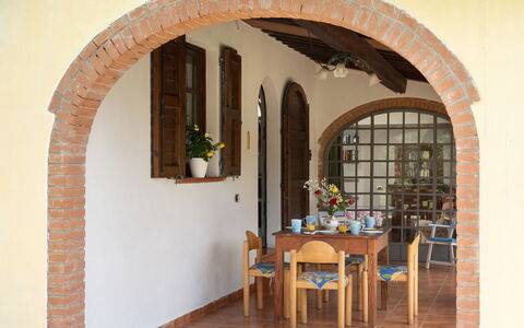 Villa Il Cipresso: Furniture, Table, Flowerpot, Flower, Houseplant, Plant, Wood, Building, Window, Chair