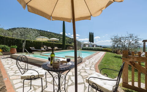 Villa Manuela: Property, Real Estate, Patio, Umbrella, Table, Building, Shade, Home, Outdoor Table, Furniture