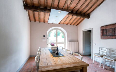Villa Milluzzi: Table, Furniture, Property, Building, Wood, Couch, Lighting, Interior Design, Architecture, Beam