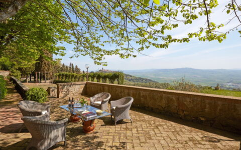 Villa Sorbaiano: Sky, Plant, Property, Nature, Flowerpot, Chair, Building, Wood, Outdoor Furniture, Tree