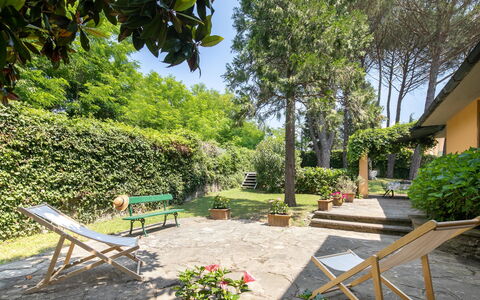Villa Del Mugello: Plant, Property, Furniture, Sky, Outdoor Bench, Shade, Building, Botany, Tree, Outdoor Furniture