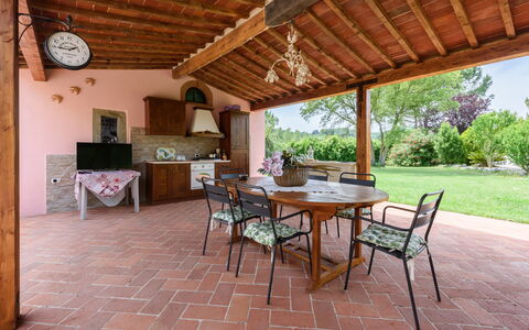 Villa Lorenzana: Table, Furniture, Property, Plant, Wood, Interior Design, Tree, Clock, Chair, Building