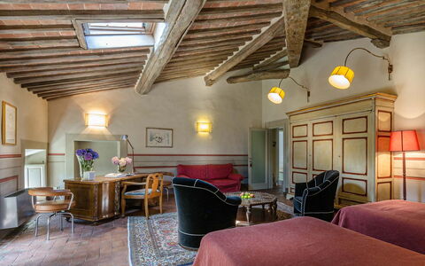 Villa Vorno: Property, Furniture, Picture Frame, Table, Chair, Lamp, Lighting, Wood, Living Room, Couch