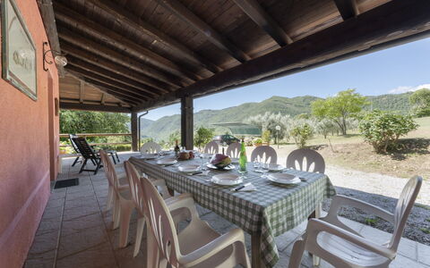 Villa Rosata: Table, Furniture, Plant, Property, Chair, Sky, Wood, Tableware, Tree, Interior Design