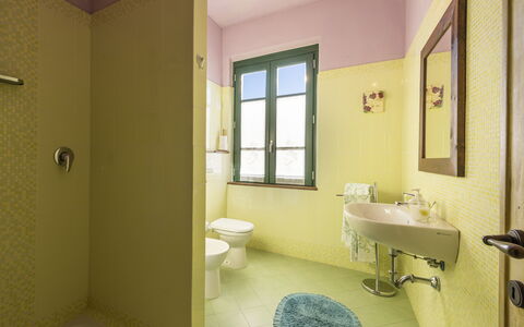 Villa Rosata: Plumbing Fixture, Property, Sink, Mirror, Bathroom, Purple, Tap, Window, Building