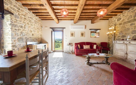 Villa Campestri: Furniture, Table, Lighting, Wood, Flooring, Floor, Living Room, Beam, Real Estate, Building