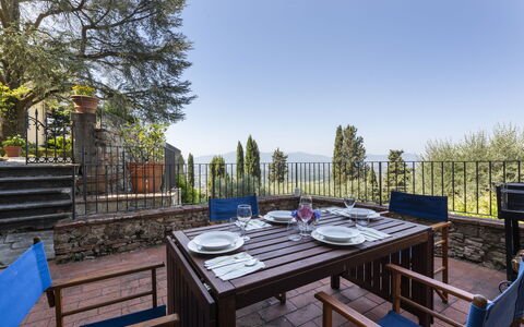 Villa San Gennaro: Sky, Table, Furniture, Property, Plant, Blue, Chair, Wood, Tree, Architecture
