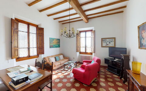 Villa La Cicogna Tuscany: Furniture, Picture Frame, Property, Window, Table, Couch, Building, Wood, Interior Design, Lighting