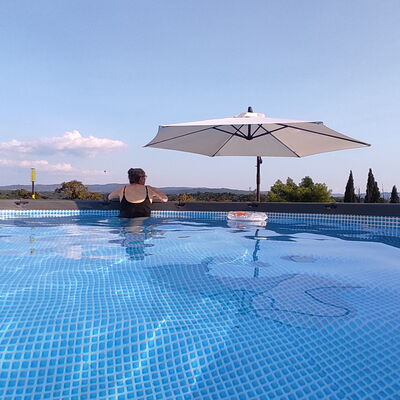 Villa La Cicogna Tuscany: Water, Sky, Building, Swimming Pool, Umbrella, Azure, Tree, Shade, Outdoor Furniture, Leisure