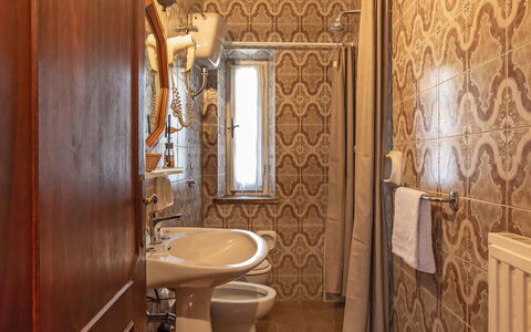 Villa Pania: Brown, Property, Plumbing Fixture, Sink, Bathroom, Wood, Tap, Mirror, Building, Interior Design
