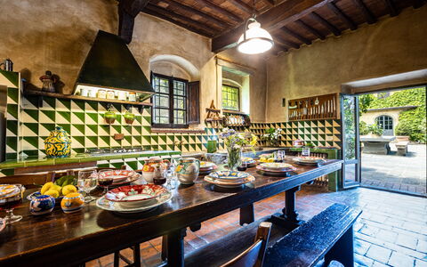 Podere La Torre: Food, Table, Furniture, Tableware, Building, Window, Interior Design, Cuisine, Plate, Dish